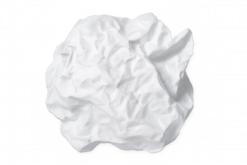 Crumpled white paper ball on transparent backdrop, representing creative struggle, failed ideas, and innovative thinking process