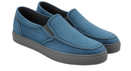 Denim slip on shoe isolated on transparent background, a stylish and comfortable footwear option for casual wear