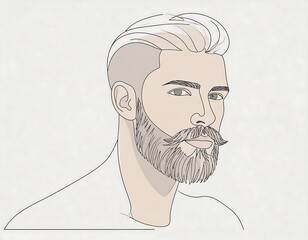 Line art portrait of a man with a beard and short hair