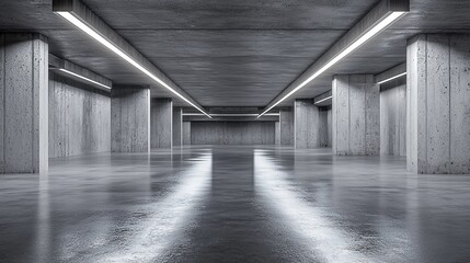 Dramatic Concrete Interior with Striking Lighting and Perspective creating a modern architectural
