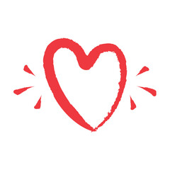Hand-drawn red heart with splashes on a transparent background.