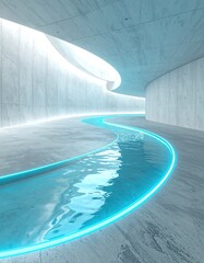Sleek, futuristic concrete tunnel with flowing water