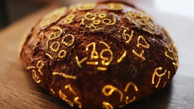 Close-up of a loaf of bread with golden markings