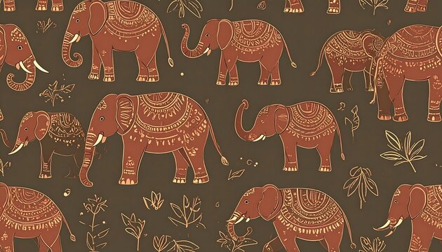 Ornate elephants in a repeating pattern