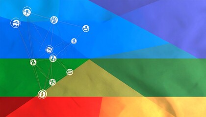 Colorful abstract design with interconnected icons
