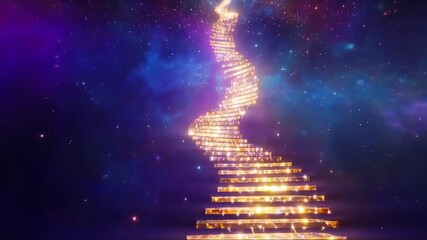A spiral staircase of gold against a starry, cosmic backdrop - Powered by Adobe