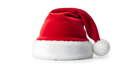 Vibrant Red Christmas Hat with Fluffy White Pom-Pom and Trim