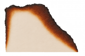 Aged paper burning, edges charring, flames consuming fragile surface with intense destruction against transparent backdrop