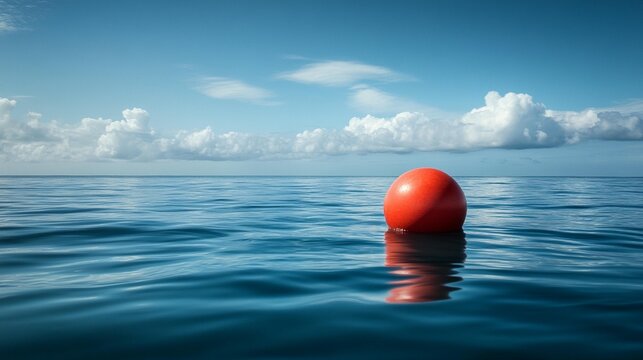 Calm ocean scene, solitary red buoy