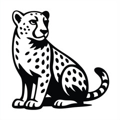 Sitting Cheetah Illustration Black and White Vector Art