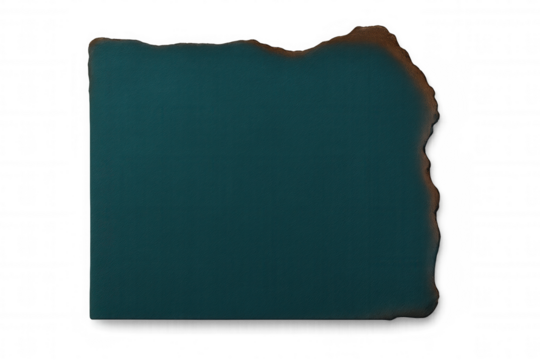 Green square with burnt edges isolated on transparent background, ideal for adding a touch of grunge to design projects