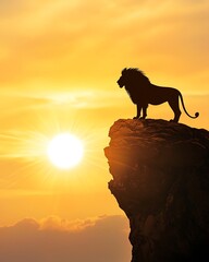 Naklejka premium Lion Silhouette at Sunset on Rocky Cliff Edge