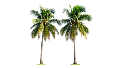 Two Coconut Palm Trees Isolated on White Background for Tropical Themes
