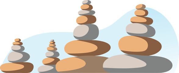 Zen Stone Stacking Balance Vector Illustration in Soft Earth Tones for Meditation, Spa, Wellness, and Mindfulness Design Projects