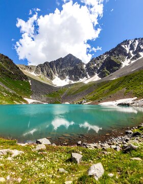 Mountain lake reflecting sky (1)