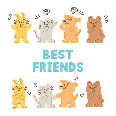 友達 喧嘩 仲直り イラスト セット 手描き かわいい 子ども向け 教育用