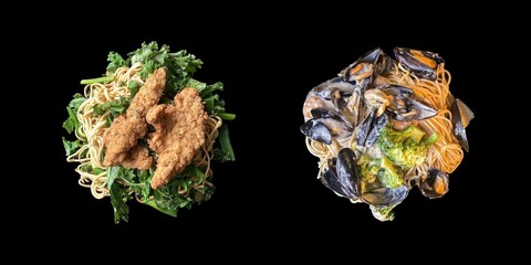 A collection of various Asian noodle dishes in separate bowls.