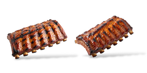 Two pieces of delicious grilled pork ribs with seasoning.