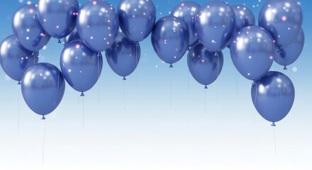 Bunch of shiny periwinkle balloons some with light spots on a blue gradient background