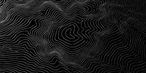 Abstract topographic map contour lines on a black background creating a sense of depth and elevation