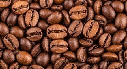 Fototapeta premium Closeup of roasted coffee beans showcasing their textures colors