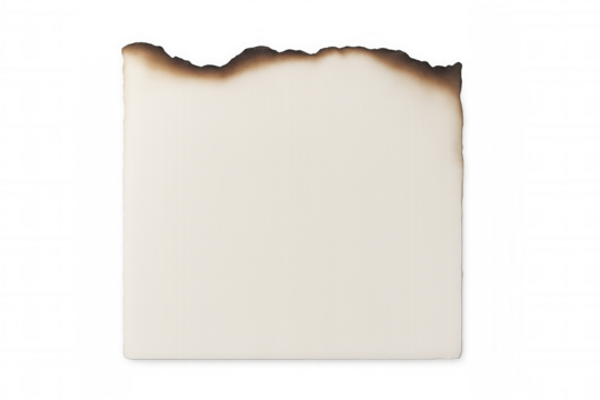 White rectangular paper with burnt edge on transparent background, perfect for adding a vintage or distressed touch to designs