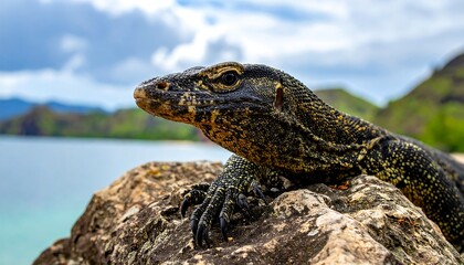 Fototapeta premium Lizard rests on the stone