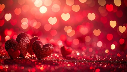 Red hearts on a sparkling background