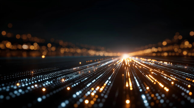 Data Stream Highway: Dynamic digital streams of light and information surge forward against a dark backdrop, conveying a sense of the future. - Powered by Adobe
