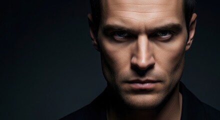 Fototapeta premium Intense closeup of a man with a serious gaze shadowed face