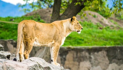 Lioness on a rock, looking out