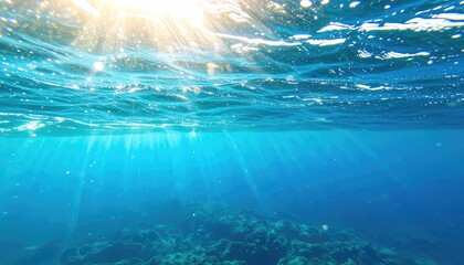 Underwater Sunbeams in Deep Blue Ocean