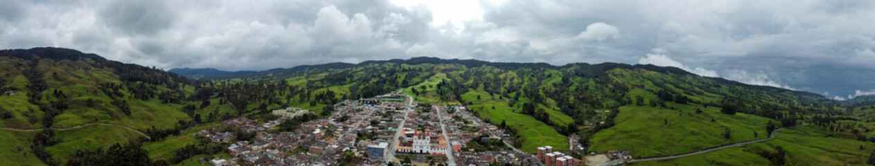 San Jose de la Montaña, Antioquia, Colombia. August 31, 2025. Aerial drone view. It is one of the...