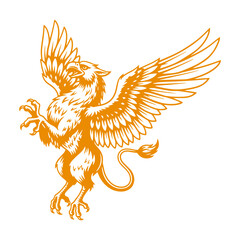 Majestic griffin with spread wings in dynamic pose, mythical creature art