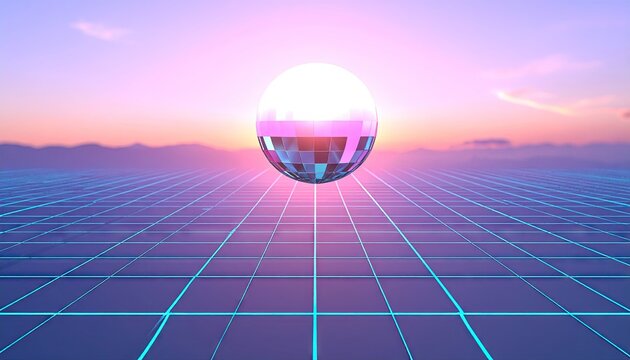 Vaporwave Sunrise Orb Over Grid: Pastel Haze, Cinematic Calm