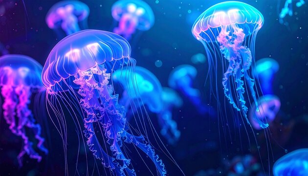 photo of blue and purple jellyfish