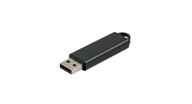A sleek, black USB flash drive, a symbol of digital storage and portability