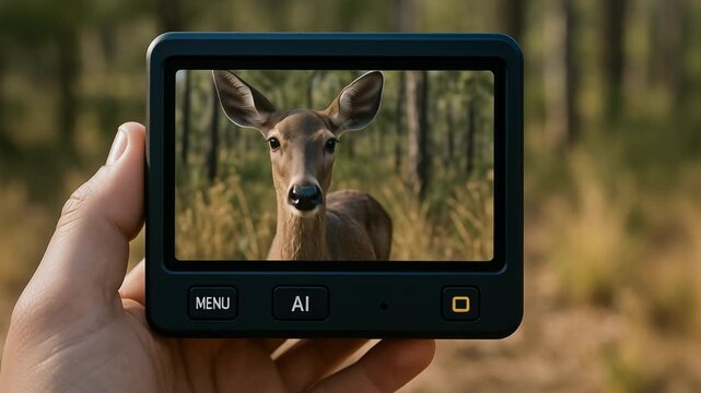 AI technology for social impact identifies deer forest using handheld device enhancing wildlife observation and nature study with smart digital tools