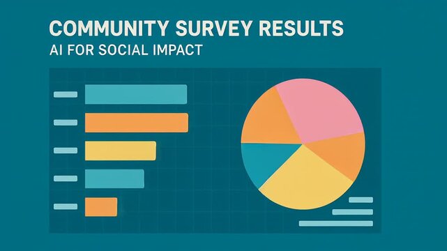 Community survey results highlight ai for social impact with bar chart and pie chart data visualization for community feedback and analysis