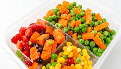 Frozen mixed vegetables in a divided container