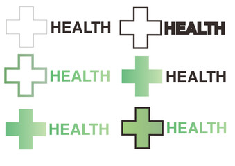 Fototapeta premium Vector set of health logo concepts featuring a medical plus icon. A digital collection of green gradient symbols for pharmacy and healthcare branding