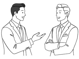 笑顔で会話をする男性のビジネスマンの上半身のおしゃれな線画アイコンベクターイラスト / オフィス / ラインアート