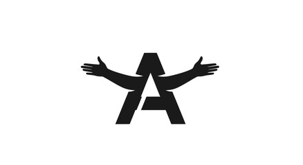 Abstract conceptual monogram logo with hugging arms intertwined in letter A design