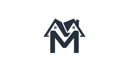 Abstract logo design featuring the letter M cleverly integrated with house or home elements