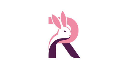 Elegant letter R logo design, featuring a rabbit head in pink and dark purple colors