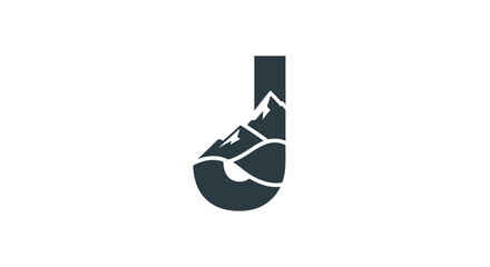 Letter 'J' Logo Incorporating a Mountain Range and Water Body for Outdoor Brands