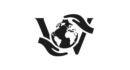 Global protection concept featuring hands cradling the earth within a stylized W symbol
