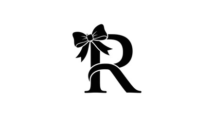 Letter R Elegance: A Monochromatic Emblem Adorned with a Decorative Bow for Unique Initial Design
