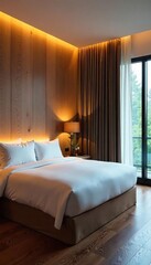 Luxurious Motel Room Relax and Unwind in Stylish Comfort. Perfect for Weekend Getaways or Extended Stays. Experience modern design and high-end lodging.