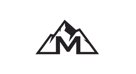 Monochrome mountain peak combined with the initial letter M forming a unique minimalist logo